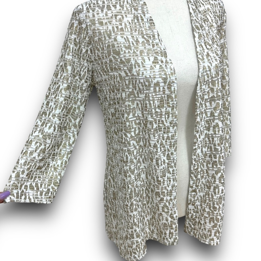 Traveler’s Collection By Chico’s Gold Animal Print Cardigan - Picture 3 of 8